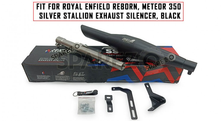 Fit For Royal Enfield Reborn and Meteor 350 Silver Stallion Exhaust Silencer Black - SPAREZO